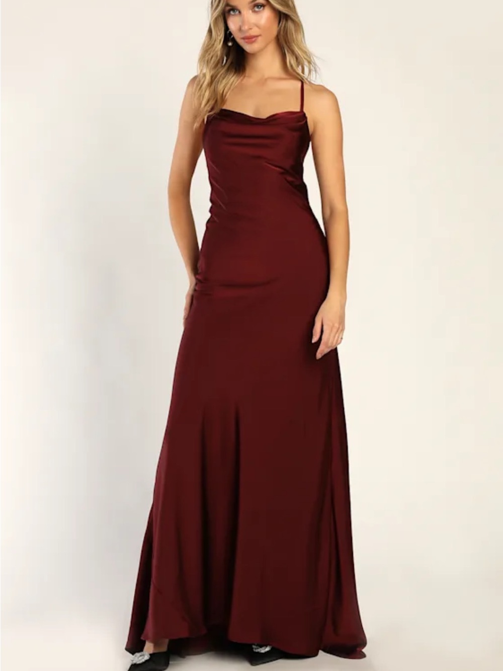 Lulus Wine Satin Cowl Dress